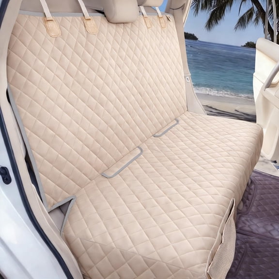 Dog Car Seat Cover for Back Seat Waterproof Backseat Protector, Nonslip Rear Seat Cover for Kids,Universal Size Fits Cars Trucks SUVs (Beige)