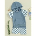 thumbnail image 3 of Bslissey Toddler Baby Boy Shorts Set Checkerboard Print Short Sleeve Hooded T-shirt + Elastic Shorts 6M 12M 18M 24M 3T Infant Summer 2Pcs Casual Outfits for Daily Sport, 3 of 9