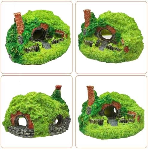 Fish Tank Hobbit Decorations,Resin Small Fish Cave Hideout House,Aquarium Decor Hide Hole Shelter Castle Ornaments Mini Garden Decorating Accessories