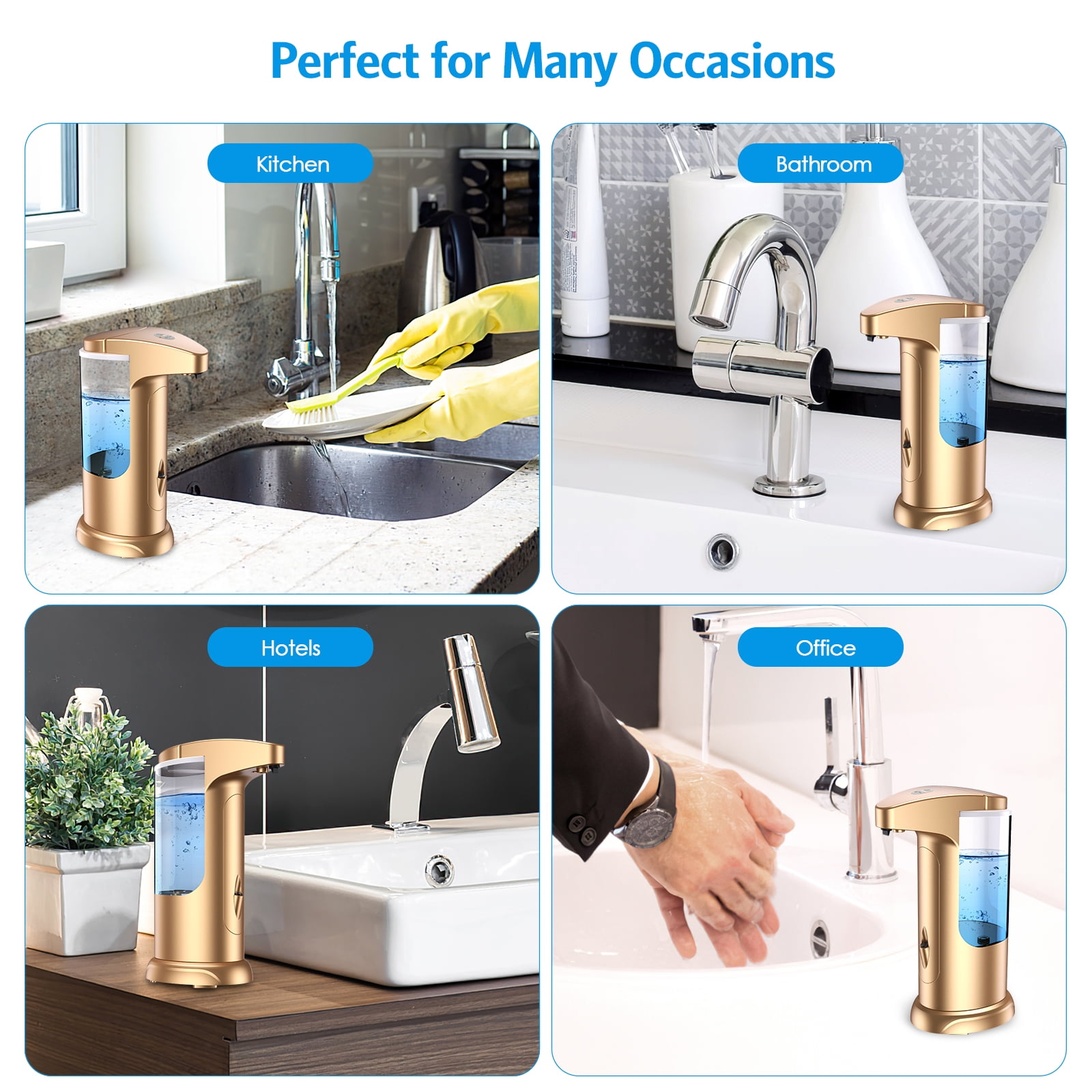 Soap Dispenser, AMIR Hand Soap Dispenser Waterproof Liquid Soap Dispenser Automatic Soap Dispenser for Kitchen Bathroom Toilet