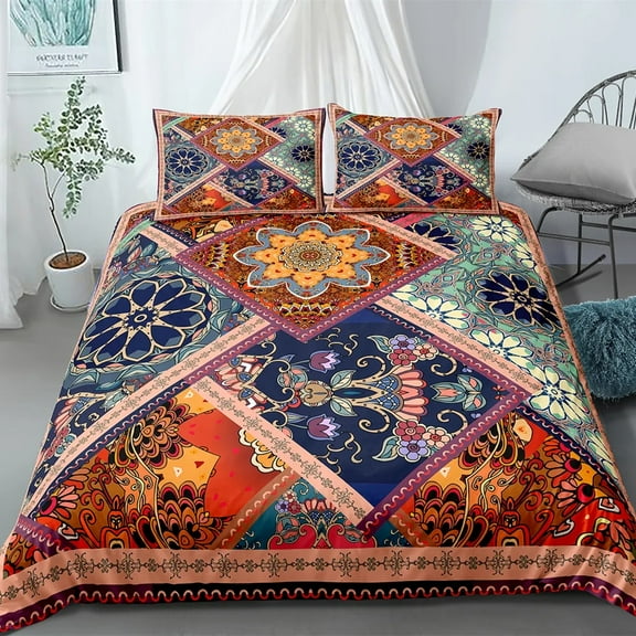 Boho Mandala King Duvet Cover Bohemian Flowers Bedding Set Women Vintage Tribal Ethnic Floral 2/3pcs Polyester Quilt Cover