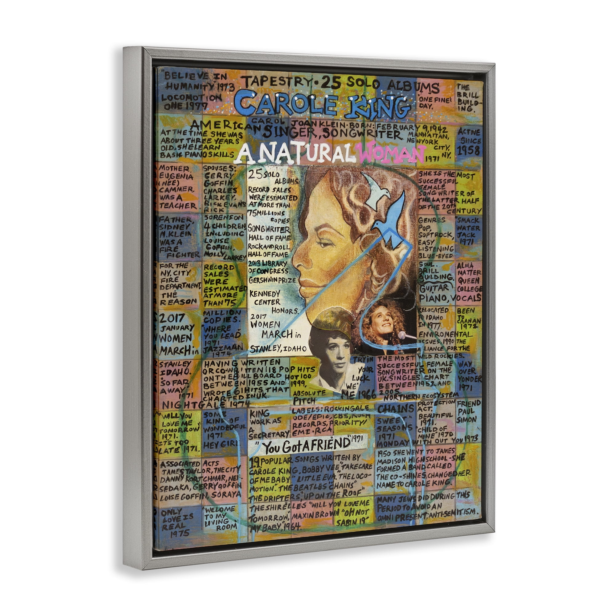 Stupell Industries Carole King Collage People Drawing Gray Floater Framed Canvas Art Print Wall Art, 17 x 21
