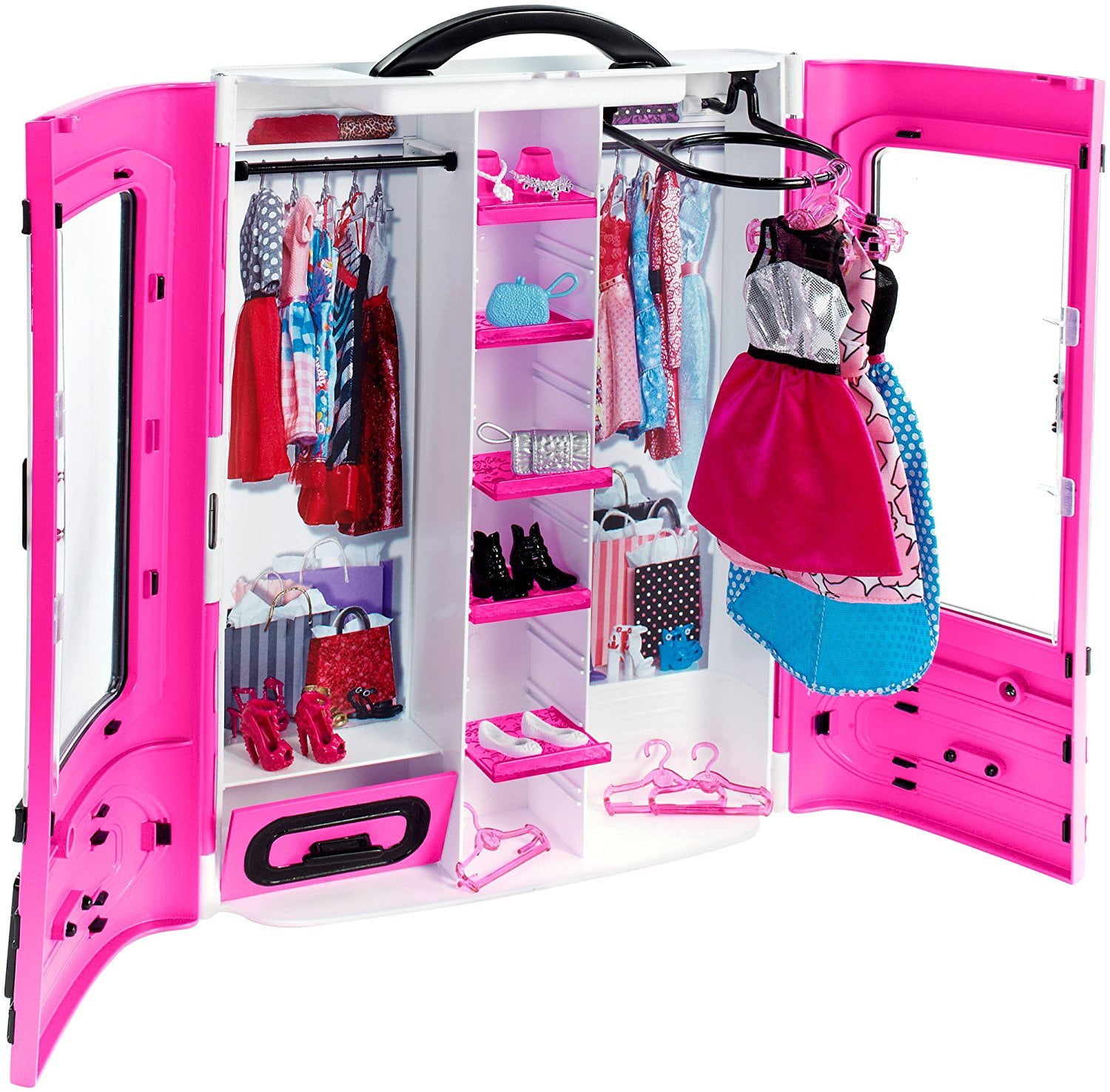 Barbie Style Wardrobe Closet Pink Portable Sparkle Fashion Play Store & Carry! 