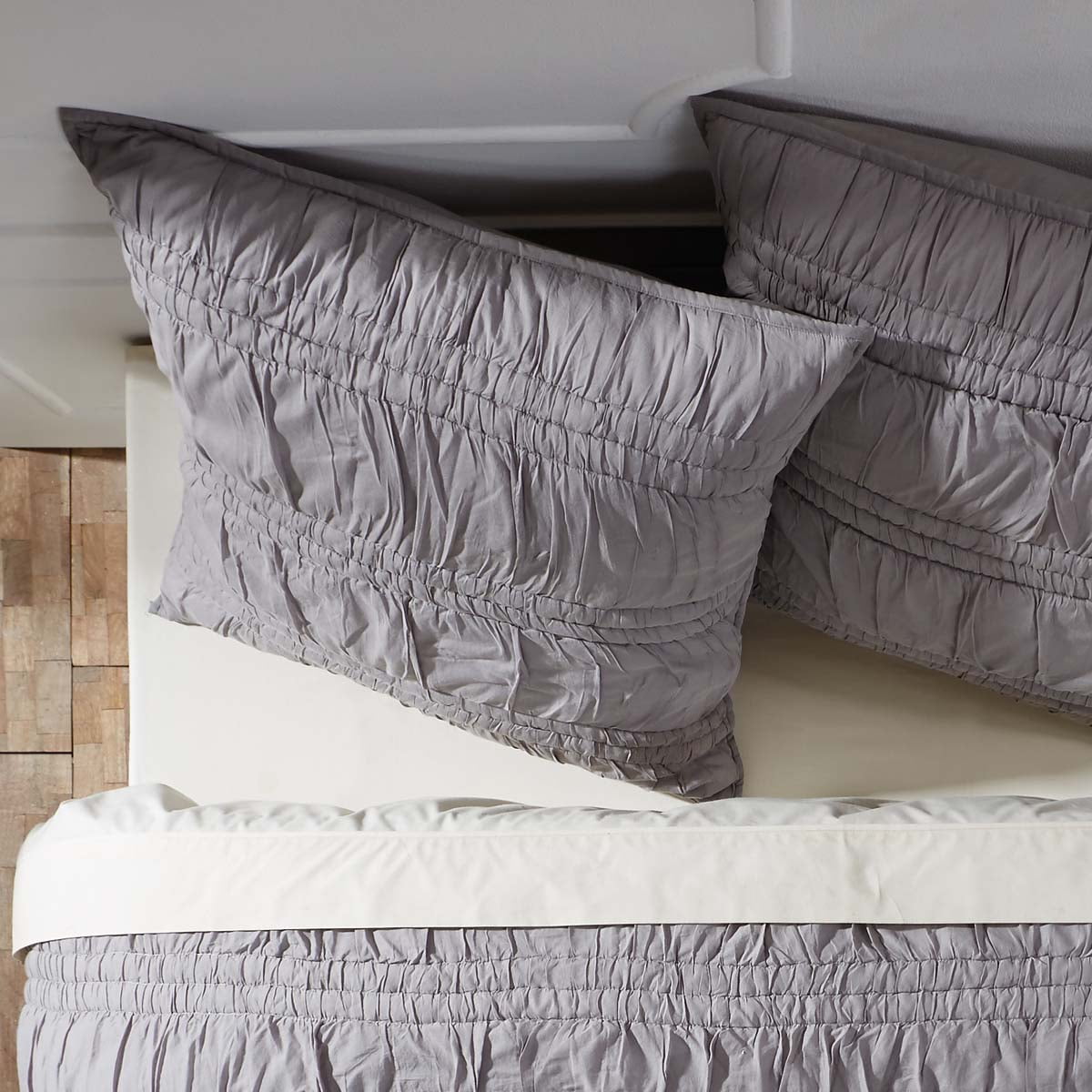 Dark Grey Urban Farmhouse Bedding Natasha Cotton Hand Quilted Ruched