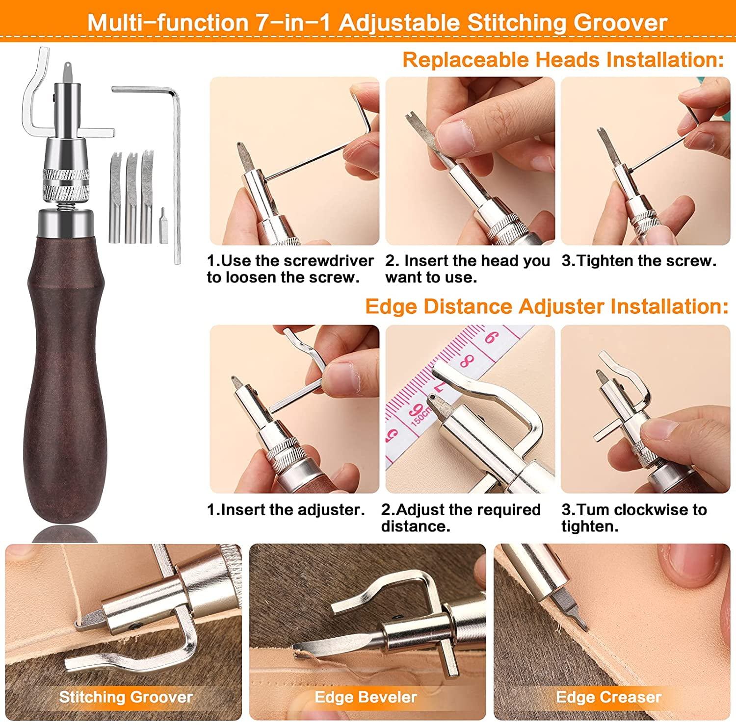 59PCS Leather Working Tools Set with Leather Tool Box Prong Punch Edge Beveler Wax Ropes Needles Perfect for Stitching Punching Cutting Sewing Leather Craft Making