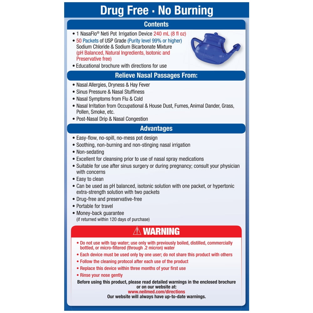 (3 pack) Neilmed NasaFlo Neti Pot Nasal Wash System - Natural Sinus Relief - 50 Premixed Packets -  Allergy, Sinus and Congestion Relief