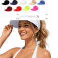 thumbnail image 3 of Helii Women Ponytail Sun Hat 3 Pack, Wide Brim Visor Crownless Breathable Elastic Cap with Pleated Detail, Foldable Packable Beach Running Travel Hat Black,One Size, 3 of 9
