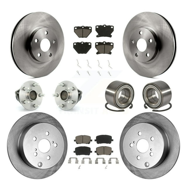 Transit Auto Front Rear Wheel Hub Bearings Assembly Disc Brake Rotors and Ceramic Pads Kit (10Pc) for Car Toyota Matrix Corolla Pontiac Vibe - Left Right Side (Driver Passenger) KBB-117063