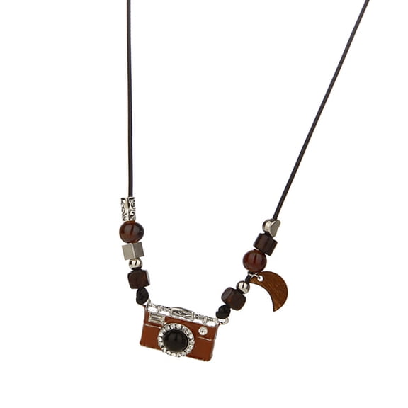lixuesong Vintage Brown Camera Necklace Adjustable Length Clavicle Chain Party Wear Neckchain Jewelry for Fashionable Women