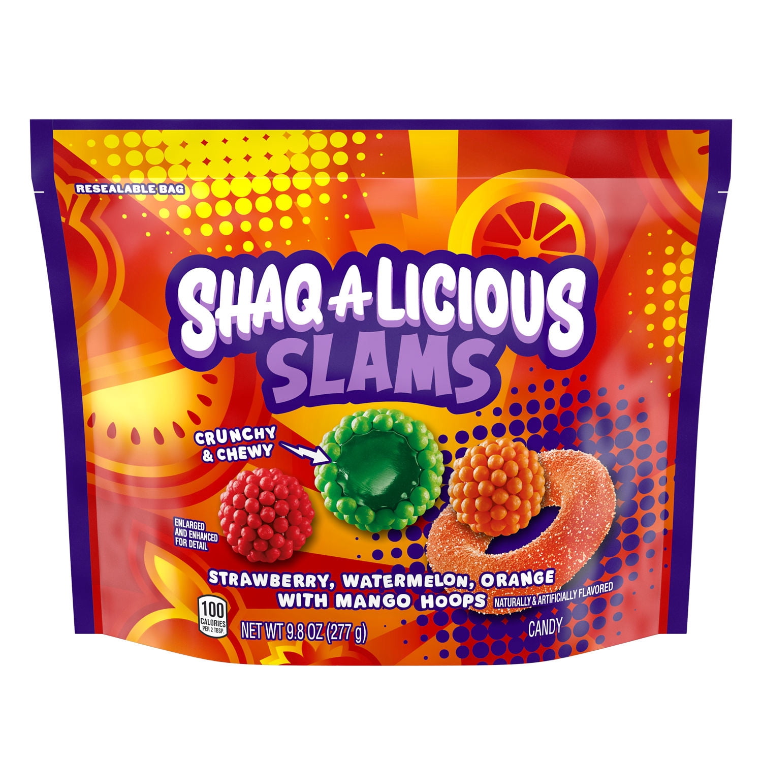 Shaq-A-Licious Slams Gummies, Fruit Flavored Chewy Candy Bag, 9.8 oz