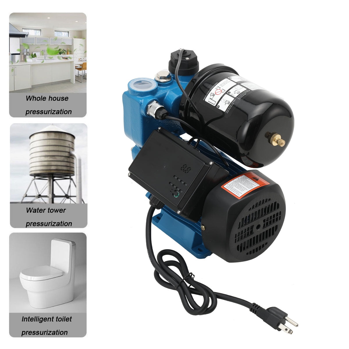 CDZHLTG  Water Pressure Booster Diaphragm Pump 110V AC for House, Water Transfer Pump with Plug, On Demand 4-Chamber Self-Priming Water Pump with Filter
