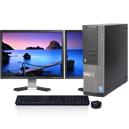 Restored Dell Dual Monitor Desktop Computer Intel i5 3.1GHz 8GB Memory 1TB HDD with 2x 22" LCD Monitors DVD Wi-fi Windows 10 (Refurbished)