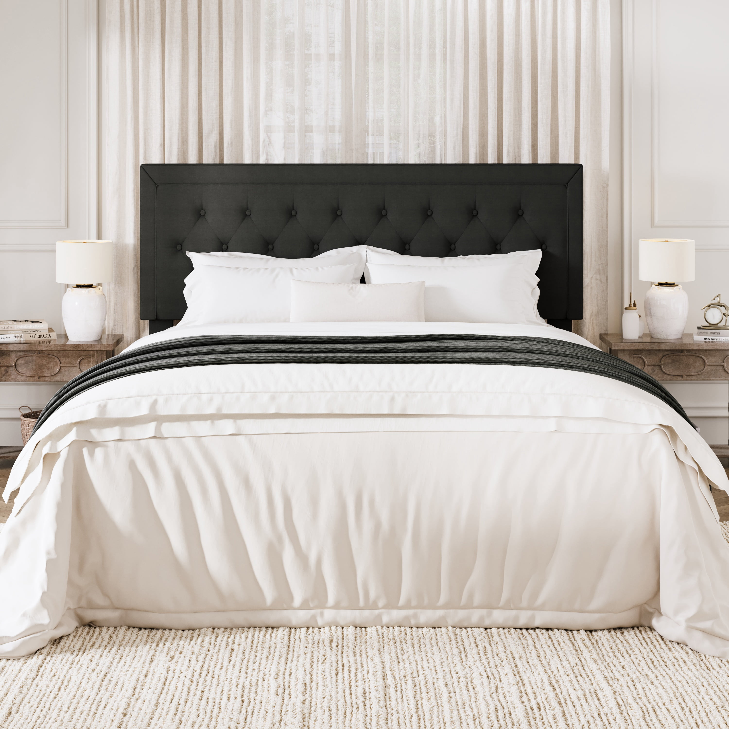 Amolife King Bed Frame with Adjustable Headboard, Upholstered Platform Bed, No Box Spring Required, Black