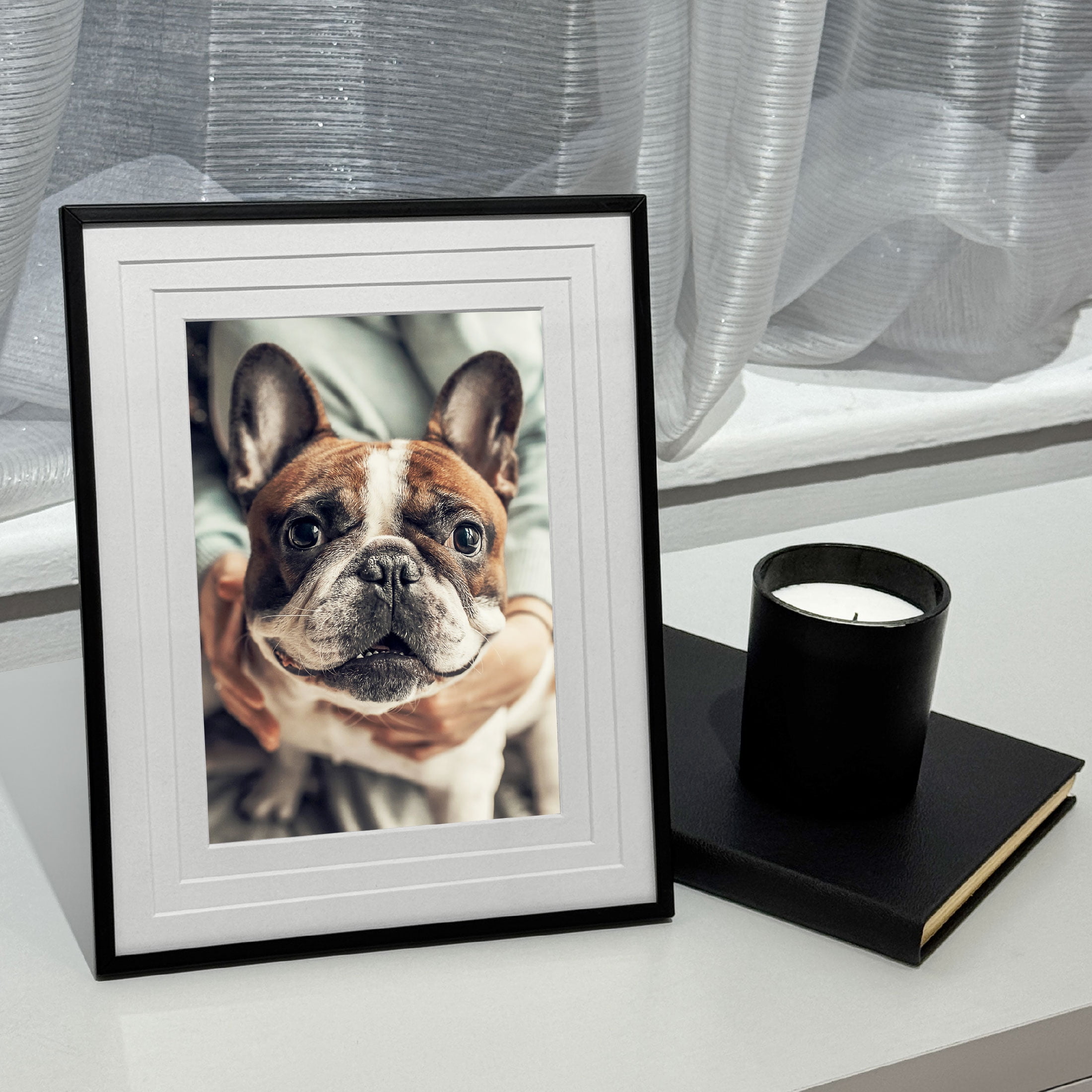 Black Metal Photo Frame with Triple White Mat for 5x7, Fits 8x10