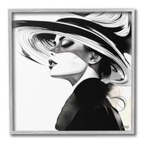 Stupell Industries Woman & Abstract Hat Abstract Painting Gray Framed Art Print Wall Art, 12 x 12