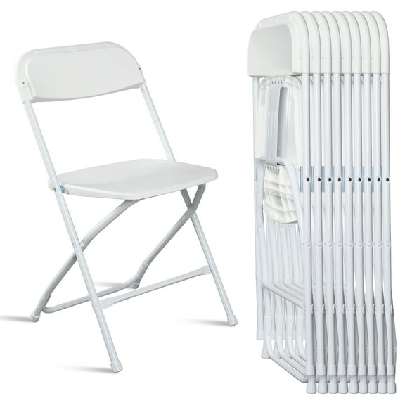 10 Pack Plastic Folding Chairs, 350lb Capacity Stackable Portable Chairs for Indoor Outdoor Events, Garden, Party, Church, White