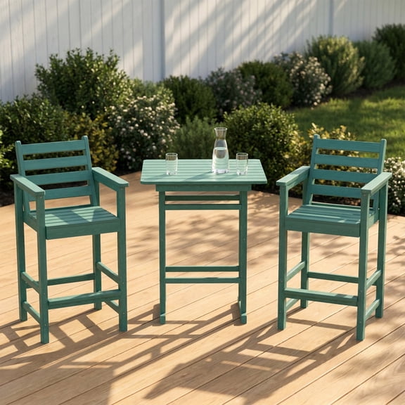 Dhole 3-Piece Outdoor Bistro Bar Set with Table & 2 Chairs, HDPE Weatherproof Patio Bar Furniture Set with Slatted Design, Perfect for Balcony Breakfast, Poolside Drink Station, Garden Evening Lounge