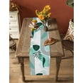 thumbnail image 4 of Boho Abstract Teal Color Block Table Runner 13x90in Non-Slip Cotton Linen Table Runners, Mid Century Leaf Lines Dresser Scarves TableRunner for Dinner Kitchen Dining Wedding Party, 4 of 9