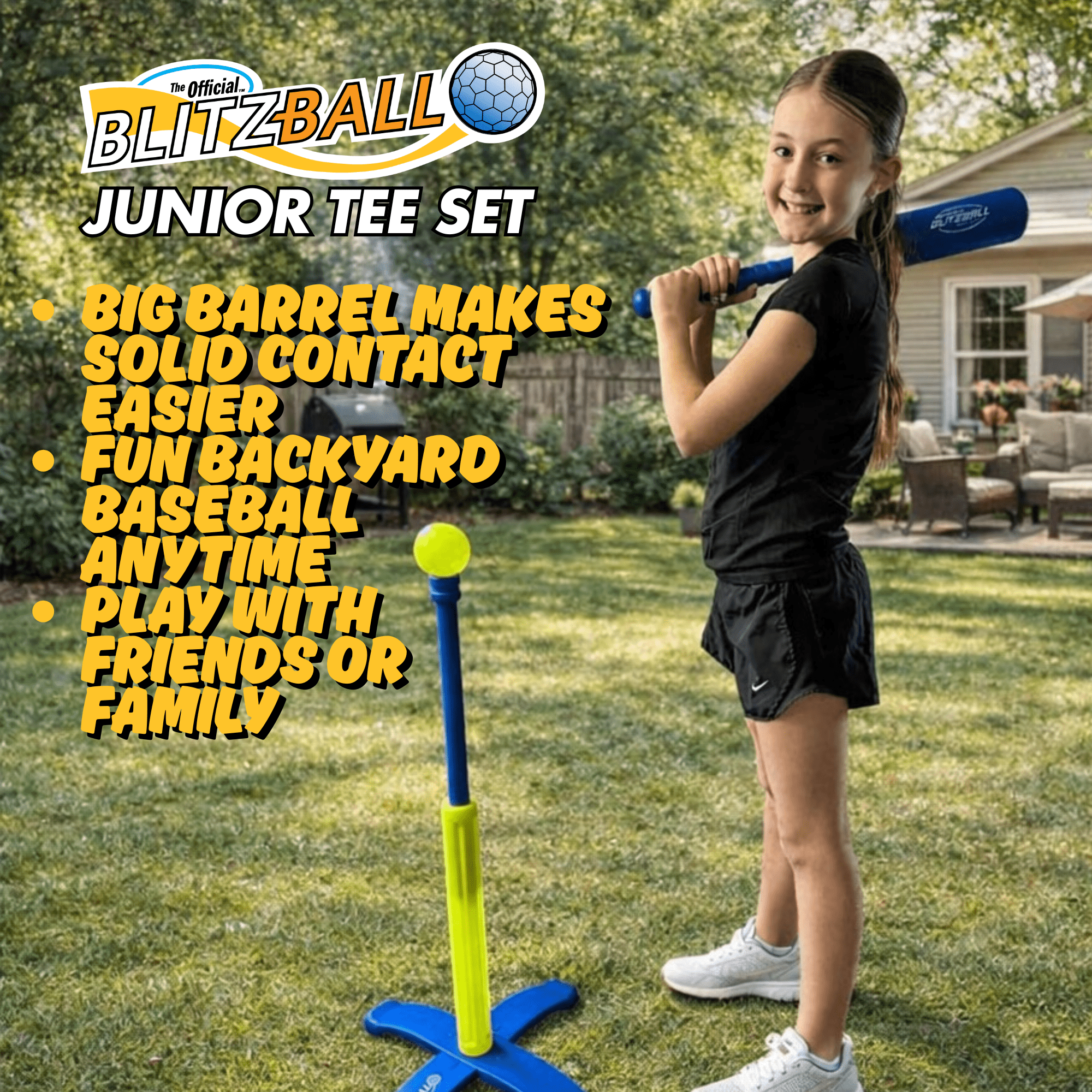 Blitzball Tee Ball Set, Beginner Baseball Training Game for Kids & All Ages