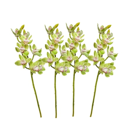 Amaranton 32" Real Touch 10 - Bloom Cymbidium Orchid - Green 4Pcs Artificial Flowers Bouquet for Gift Home Decor Indoor Outdoor Faux Orchid Flower Fake Floral Arrangements