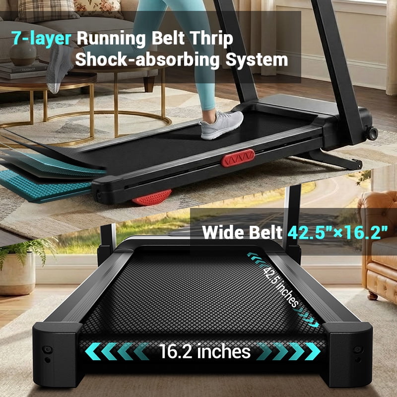 LEZEE 15% Treadmill Auto Incline, Foldable Home Treadmill with 3-Level Adjustable Console and Quiet 3.5 HP Motor, Max. 400lbs