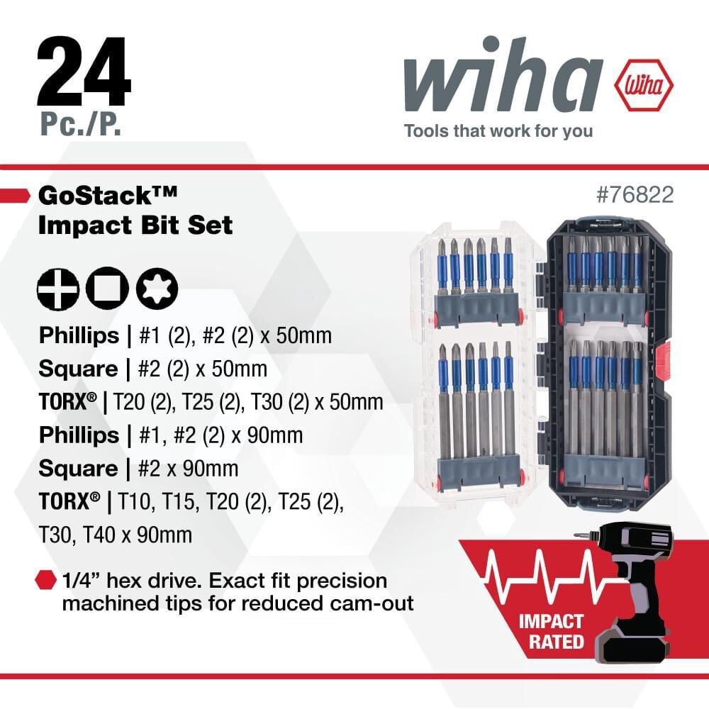 Wiha Terminatorblue Impact Bit Set, 24 Pieces