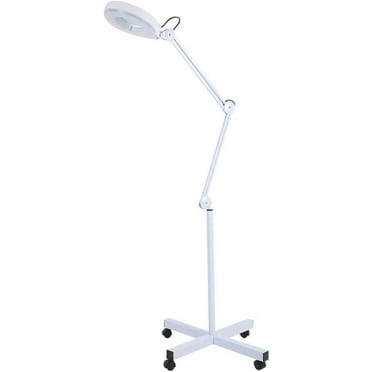 Magnifying Floor Lamp, 5X Glass Lens LED Magnifier Facial Light Rolling Floor Standing Salon Beauty Skincare Tattoo Manicure Equipement with Adjustable - White