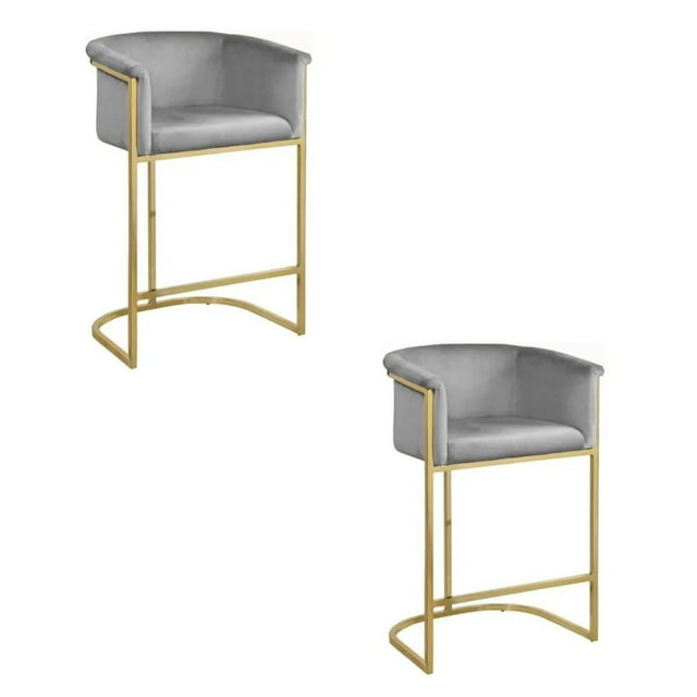 Kanye Velvet Stool in Grey with brushed gold finish SET OF 2