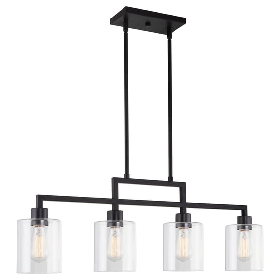 Kira Home Stratford 34" Linear Kitchen Island Light, Cylinder Glass Shades, Black Chandelier, Glass Jar Shades, Black
