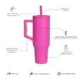 thumbnail image 3 of Elemental Commuter 40 oz Tumbler with Handle and Straw Lid | Travel Coffee Mug Spill Resistant | Insulated Cup Stainless Steel Tumblers for Water, Smoothies, Milkshake and More | Hot Pink, 3 of 7
