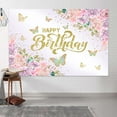 thumbnail image 4 of 9x6FT Pink Floral Butterfly Backdrop - Happy Birthday Banner for Girls & Women, Party Background Decor for Cake Table, Photo Booth Wall, 4 of 5