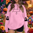 thumbnail image 2 of XIAONU Womens Sweatshirts Cute Ghost Print Trendy Hoodless Tops Peasure Long Sleeve Baggy Pullover Hoodless Sweatshirt, 2 of 5