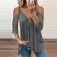 thumbnail image 1 of Fiudx Ropa de Mujer Blusa Informal de Encaje con Media Manga y Cuello con Cremallera para Mujer, 1 of 3