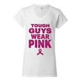 thumbnail image 2 of Wild Bobby Tough Guys Wear Pink Distressed Breast Cancer Awareness Women Standard V-Neck Tee, White, XX-Large, 2 of 6