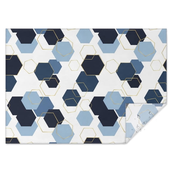 Blue Gold Hexagon Marble Rectangle Tablecloth 60"x84",Waterproof Polyester Rectangle Table Cloth, Wipeable Spillproof Polyester Tablecloth for Dining, Camping, Indoor and Outdoor