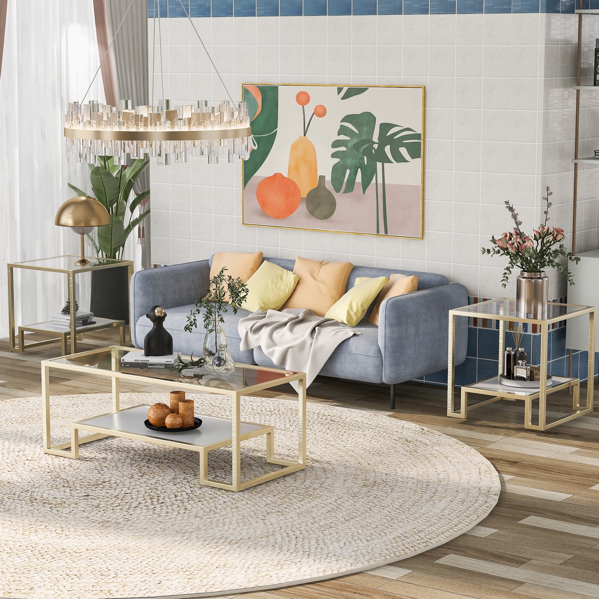 ON-TREND Modern, Minimalist Design Living Room 3-Piece Table Sets