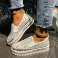 thumbnail image 4 of White Ladies Slip On Loafers Round Toe Rhinestone For Comfortable Walking, 4 of 9