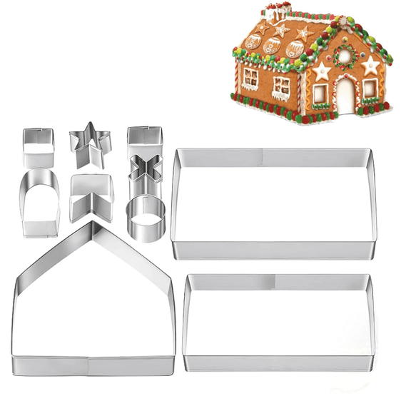 Gingerbread House Cookie Cutter Set, 3D Gingerbread House Kit,Christmas Cookie Cutters for Kids,10 Pcs