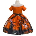thumbnail image 4 of Kids Girls Halloween Costume Dress w/Witch Hat Pumpkin Skull Printed Fancy Dress Up Cosplay Party Outfits, 4 of 5