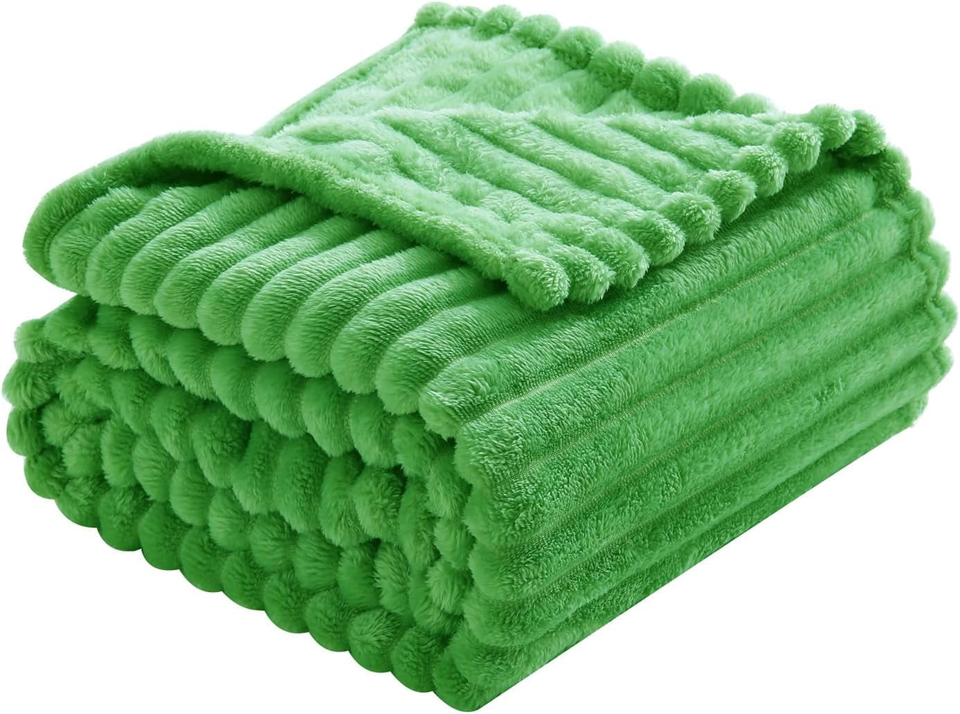 Sage Green Fleece Throw Blanket 50”×60” for Couch Sofa Bed,Super Soft Cozy Plush Microfiber Flannel Blanket with Stripes Design Lightweight for Adults,Woman,Girls