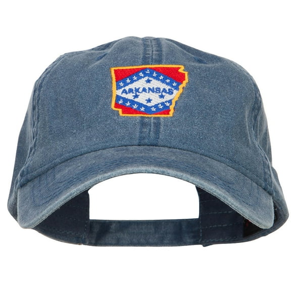 Arkansas State Map Flag Embroidered Washed Cap - Navy OSFM