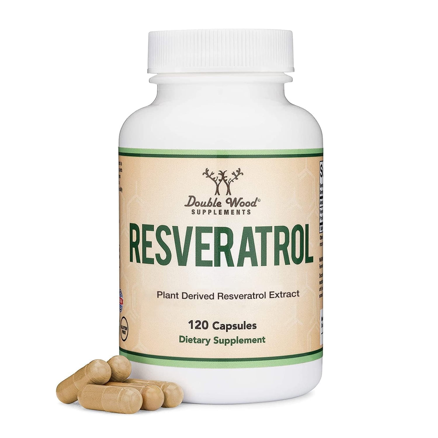 Resveratrol 500mg Per Serving, 120 Capsules (Natural Resveratrol Polygonum Root Extract Providing 50% Trans-Resveratrol) Anti-Aging Support by Double Wood Supplements