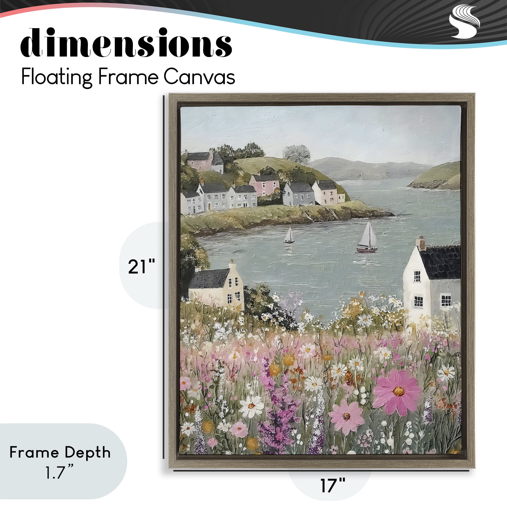 Stupell Industries Seaside Cottages & Sailboats Brown Framed Floater Canvas Wall Art, design by Riley B