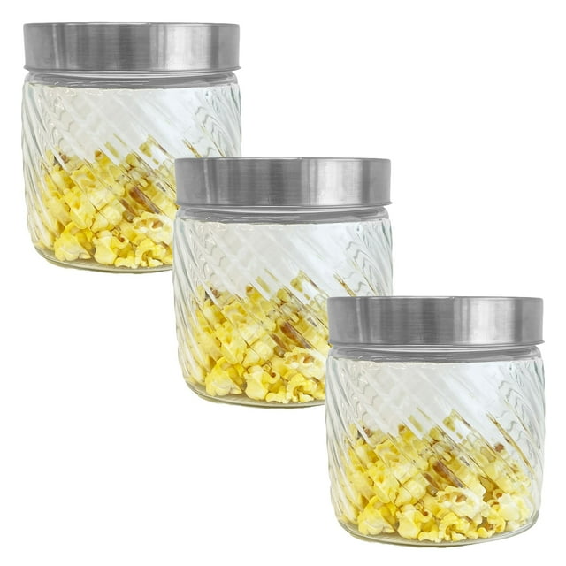 JS Gourmet - Set of 3 Embossed Glass Containers with Airtight Lid, 900ml Capacity