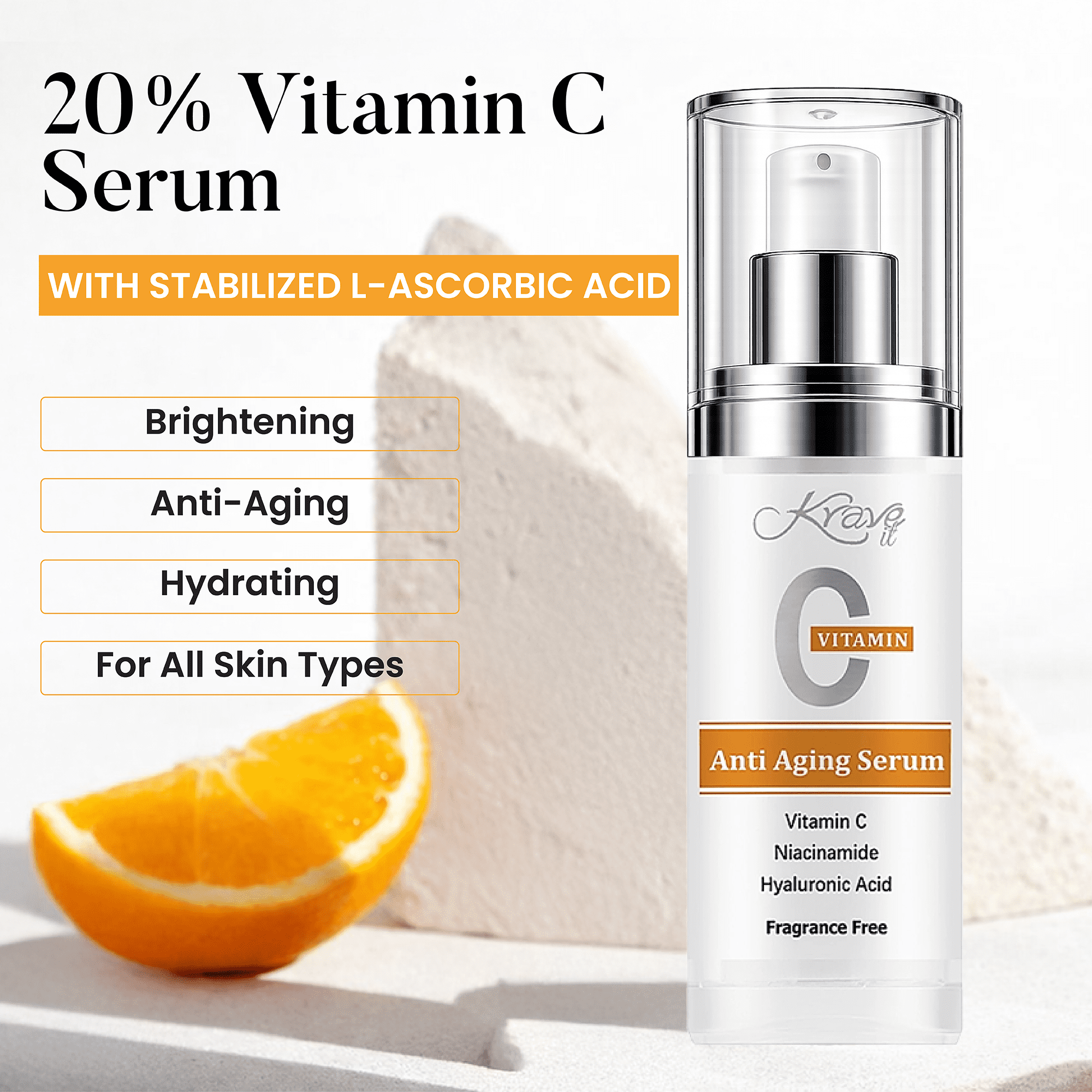 Vitamin C Serum for Brightening, Even Tone, Anti Aging, Fragrance-Free, 1 Fl. Oz, Recommended by Professionals
