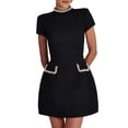 thumbnail image 1 of Vestido DINGANG Tweed Mini para mujer, corte en A, manga corta, negro, 1 of 6