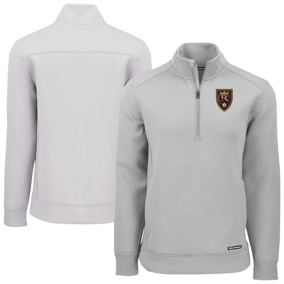 Men's-Cutter & Buck  Gray Real Salt Lake Roam Eco Recycled Tri-Blend Quarter-Zip Sweatshirt