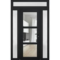 Front Exterior Prehung Metal-Plastic Door See-through / Manux 8555 Matte Black / 2 Side and Top Window / Office Commercial and Residential Doors Entrance Patio Garage 60" x 94" Left-hand Inswing