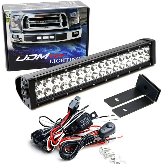 Lower Grille Mount LED Light Bar For 2015-20 Ford F150 XLT Lariat Limited, Includes (1) 96W High Power LED Lightbar, Lower Bumper Opening Mount Brackets & On/Off Switch Wiring