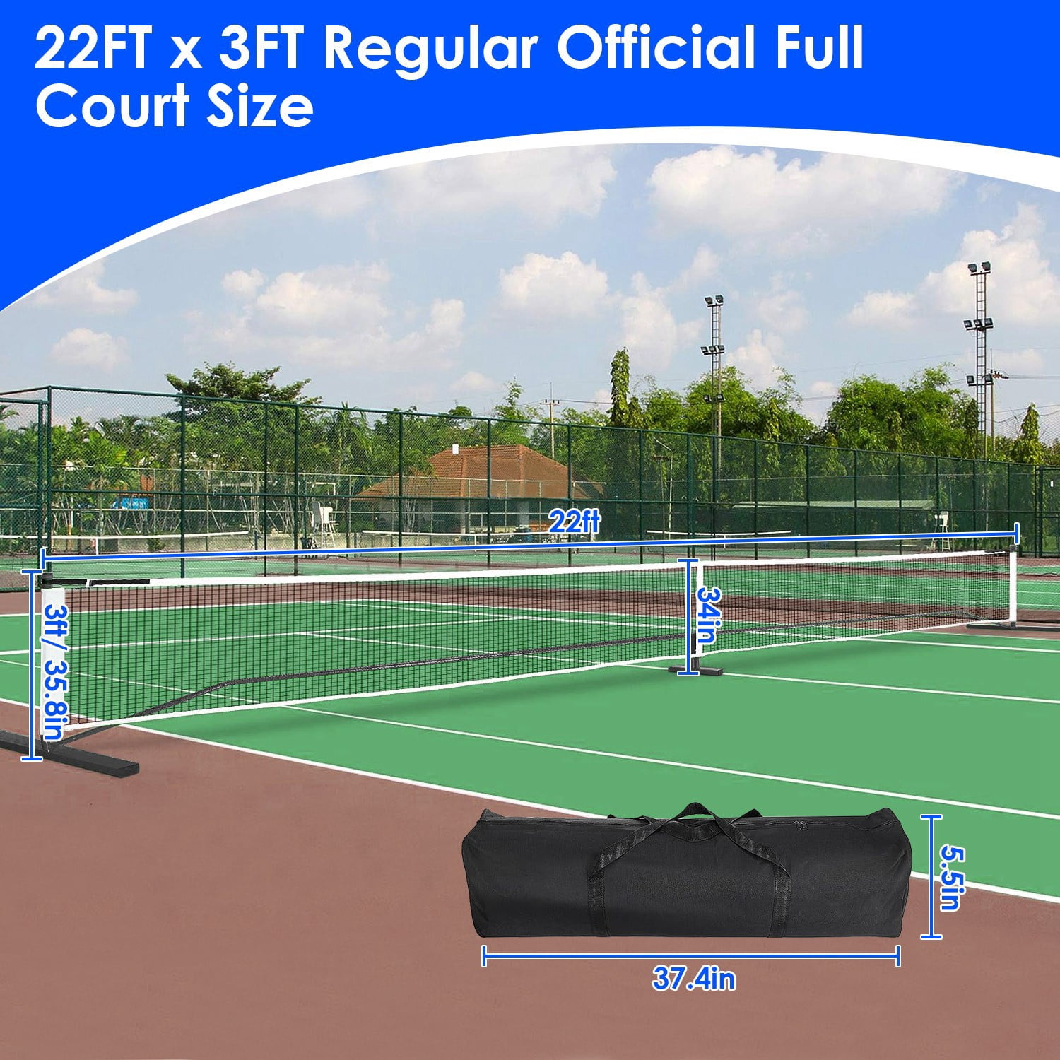 16.09lbs Portable Pickleball Set Moclever Pickleball Paddles Set of 4 with 4 Pickleballs  Carrying Bag for Driveway Backyard, 22x1.67x3ft